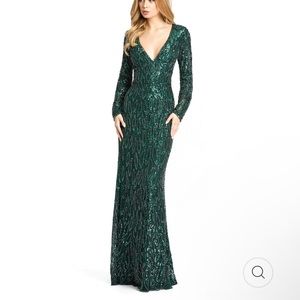 Mac Duggal Green Long Sleeve Dress